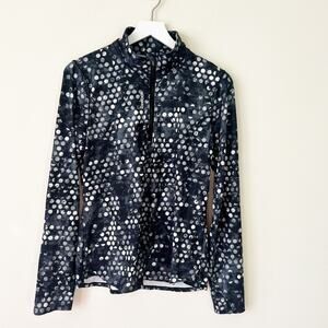 Reebok Athletic Popover Size L Black Polka Dot 1/4 Zip Track Jacket Stretch